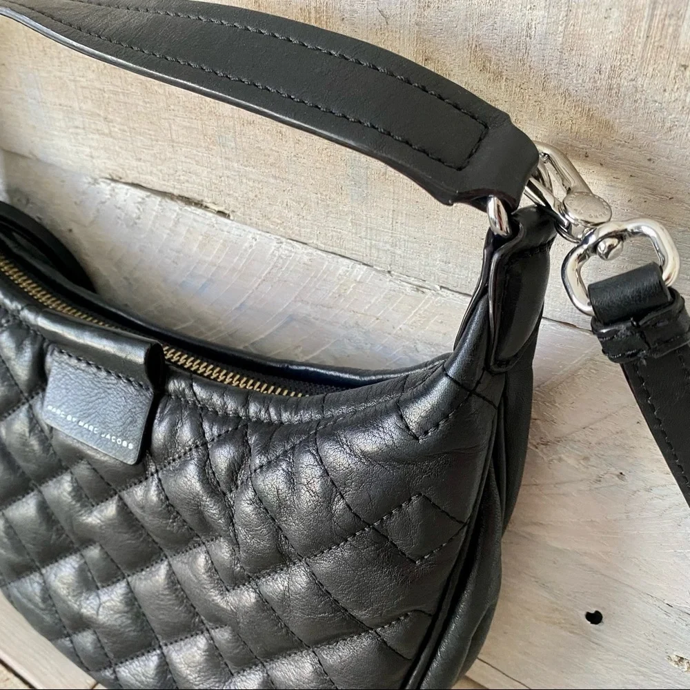 Marc by Marc Jacobs Moto Black Leather Quilted Shoulder or Crossbody Bag - Picture 2 of 10